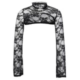 Temperament Flare Sleeve Blouse With Horn Inside Collar Perspective Of Lace Bottomed Blouse-Outfit
