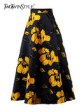Black Casual Slim Print Colorblock Skirt Female Gathered Waist Temperament Skirts For Women Autumn Style 2021