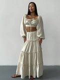 New Linen Chest With Lantern Sleeves In The Spring And Summer High-Waisted Long-Character Half Skirt