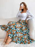 Printed Modest High Waist Elastic Waist Print Midi A-Line