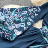 Early Spring New French High-End Style One-Piece Lace-Up Waist Printed Dress Women's Light Extravagant And Elegant Dress-Outfit
