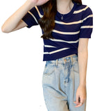 Knitted Short-Sleeved T-Shirt For Women's Summer 2025 New Design Sense Slimmed Shoulders Short