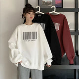 Spring Autumn Oversized Hoodies Women Korean Style Bar Code Sweatshirts Harajuku Pullover Couple Friends Clothes Tops