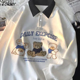 Cute Cartoon Bear Anime Hoodie Oversized Sweatshirt Preppy Student POLO Shirt Pullover Vintage Harajuku Casual Winter
