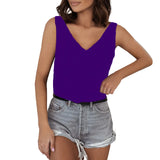 Solid Color Satin Vest V-Collar Casual Sling Sleeveless Shirt Summer Basic Style-Outfit