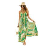 New Spring Summer Shoulder V-Neck Women's Slings Print Fairy Long Temperament Dress Dress Dress