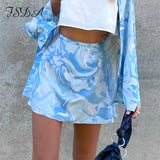 2021 Blue Y2K Print Skirts Women High Waist Summer A Line Mini Tie Dye Harajuku 90S Sexy Casual Party Skirts