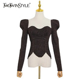 Sexy Black Knitting Pullovers For Women Square Collar Long Sleeve Slim Sweater Female Fashion New Clothing