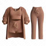 2025 New Knitted Plush Long-Sleeved Coat Vest Shorts Four-Piece Set + Three-Piece