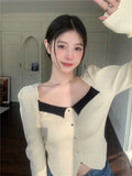 Temperament Black Collar Knitted Shirt 2025 Spring And Autumn New Open Fork Thin Short Bottom Long Sleeve