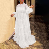 Maxi Long Dress Long Robe Sexy Lace Lantern Sleeve Floor-Length Party Dress 2021 VONDA Beach Holiday