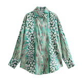 Spring Style Silk Satin Loose Shirt Printed Flute Skirt Set-Outfit