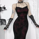 Summer 2024 New Dark Temperament Sexy Collar Spider Web Backless Dress Girl-Outfit