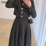 Tweed 2 Piece Sets Womens Outfits 2023 Winter Jackets + High Waisted Skirts Ladies Chic Vintage Autumn Skirts Sets