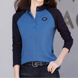 and Winter Women's Pullover Stand Neck Button Contrast Panel Long Sleeve Cardigan Hoodies Coat Fashion Casual Tops-Outfit