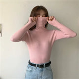 WOTWOY Ribbed Knitted Turtleneck Sweater Women Autumn Winter Slim Fit Basic Pullover Female Long Sleeve Black White