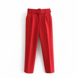 Casual Solid Color Pants For Women High Waist Belt Straight Long Pants Female 2021 Spring New Womens