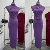 Ceclent Unique Dress With Thin Folds And Hips High-Collar After The Opening Of The Fork Dress