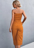 Sweet Strapless Dot Print Belted Loose