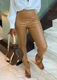 Sexy Leather High Waist Slit Bottom