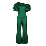 New Sexy Oblique Shoulder Pile Sleeve High-Rise Body Trousers Party Dress Party