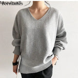 2021 Autumn Winter Korean Style V-Neck Womens Knitted Sweaters Regular Winter Clothes for Women Warm