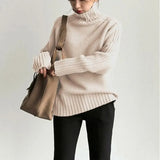 2022 Autumn Winter Loose Turtleneck Pullover Basic Warm Sweater for Women Korean Soft Kniited Solid Sweater