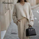 V Neck Cashmere Sweater Women 2021 Autumn New Elegant Knitted Casual Pullovers Loose Soft Female Jumper Lazy