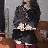 Horn Button Sweater Jacket New Style Loose Lazy Wind Round Neck Sweater Trend In Autumn And Winter-Outfit