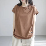 Clothing Round Neck Loose Pullover Slim Style Solid Color Bottom Shirt Spring Summer Short Sleeve Tee Shirt Women Tops-Outfit