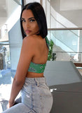Printed V-neck Crop