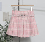 Real Shooting S-2XL With Belt Coarse Flowers, Composite Bright Lattice Skirt A Word Fluffy Bunk Skirt