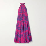 Bohemian Print Casual Dress For Women Stand Collar Sleeveless Loose Midi Dresses Female 2021 Fashion Clothing