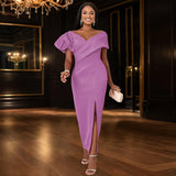 Fashion Lantern Sleeve V-Neck Dress Party Elegant Pure Black Dress Dress