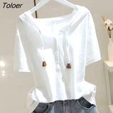 Cotton T Shirt Women Fashion Hooded Short-sleeved T-shirt 2022 Spring Summer Korean Style Loose Thin All-match Pullover