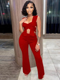 Sexy Straps Sleeveless High Waist Solid Hollow Out Regular Two Piece Pants