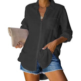 Ladies Shirt Solid Color Large Size Casual Loose Buckle Shirt Women's