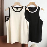 New Rice-White Sleeveless Spliced Slim Lady's Bottomed Vest T-Shirt-Outfit