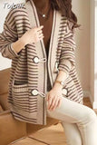 Women Knitted Elegant V-neck Sweater Cardigan Coat Loose Single Breasted Causal Daily Elegant Vintage Sweaters Outwear