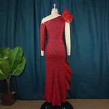 Yarn Stitching Collar Dress Dress Designer Single Sleeve Slanted Wood Ear Dress Party