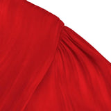 Red Formal Puff Sleeves Ruffle Peplum