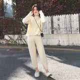 Sweater Pants Knitted 2 Pieces Set Turtleneck Pullovers & Elastic Waist Pants Women Sweater Sets 2020 Autumn Knitted