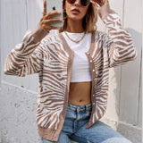 Autumn Fashion Zebra Striped Cardigan Women Sweater Long Sleeve O Neck Button Black Street Knitted Cardigans Winter
