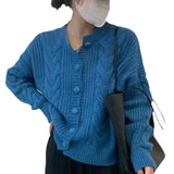 Autumn And Winter New Simple Literature And Art Lazy Sweater Coat Gentle Wind Loose Twist Thickened Knitted Cardigan-Outfit