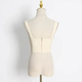 Toloer Hollow Out Inside The Jacket Spring 2024 New Fashion Fish Bone Bundle Waist Fish Bone Handmade Hook Flower Knit Vest-Outfit