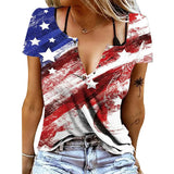 V Neck Tee Shirt Women Summer Star Printed T-Shirts Short Sleeve Loose Casual Tops Fashion Pullover Vintage