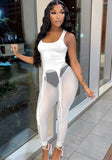 Sexy Sleeveless High Waist Solid Mesh Skinny Two Piece Pants