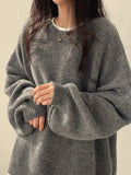 Oversized Split Hem Pullover Sweater-Outfit