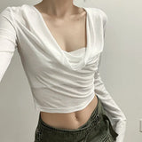 Summer New Women's Fashion Sexy Solid Color Folding Hood Repair Waist Open Umbilical