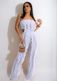 Sexy Strapless Sleeveless High Waist Solid Mesh Ruffles Loose Two Piece Pants